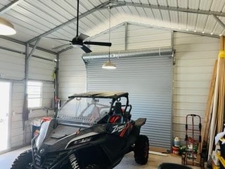 garage featuring ceiling fan