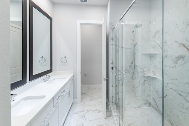 bathroom with vanity and walk in shower