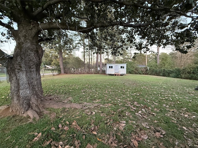 view of yard with a shed