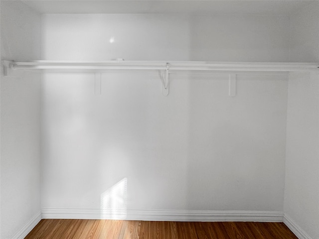 walk in closet with dark wood-type flooring