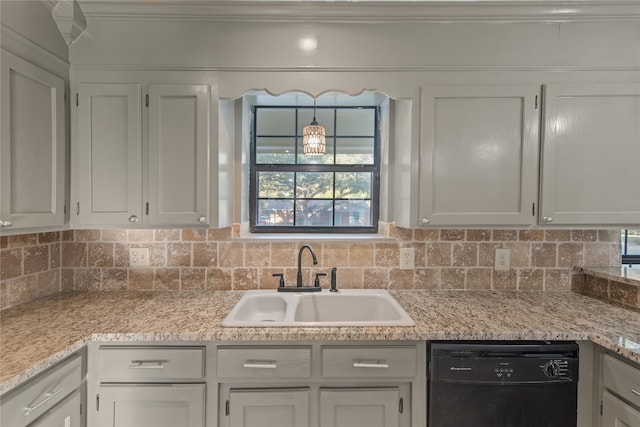 kitchen with sink, white cabinetry, dishwasher, and decorative backsplash