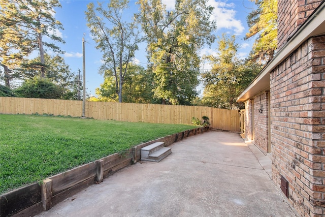 view of yard featuring a fenced backyard and a patio area