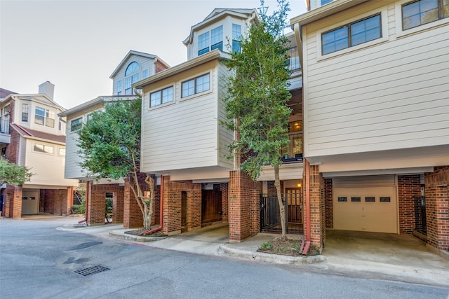 exterior space with a garage