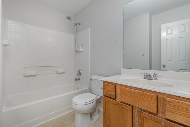 full bathroom featuring vanity, tub / shower combination, tile patterned floors, and toilet