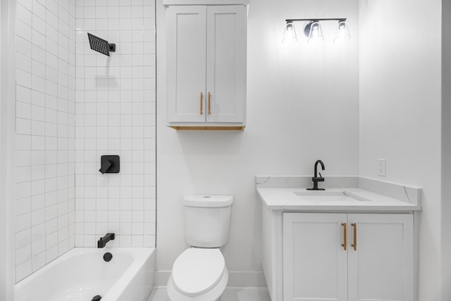 full bathroom featuring vanity, toilet, and tiled shower / bath combo