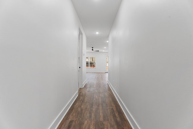 hallway with dark wood-type flooring