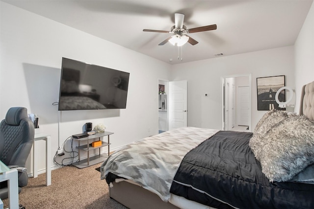 bedroom featuring carpet floors and ceiling fan