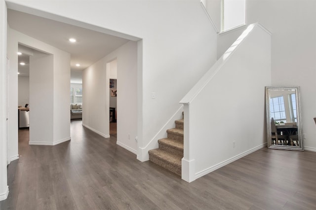 staircase featuring hardwood / wood-style flooring