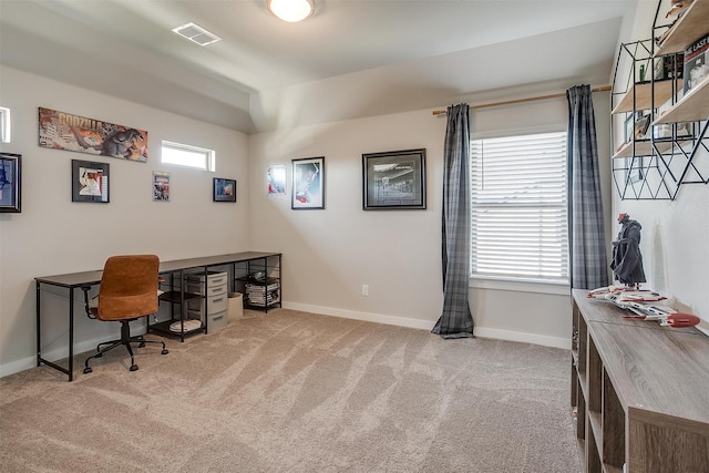 office space featuring light colored carpet