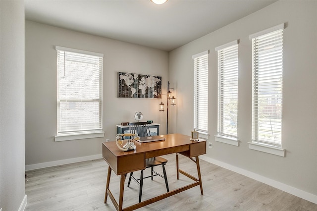 office featuring a wealth of natural light and light hardwood / wood-style floors