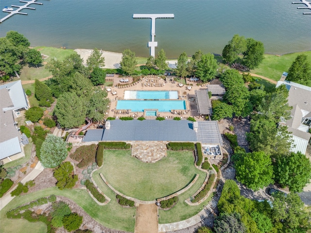 drone / aerial view featuring a water view