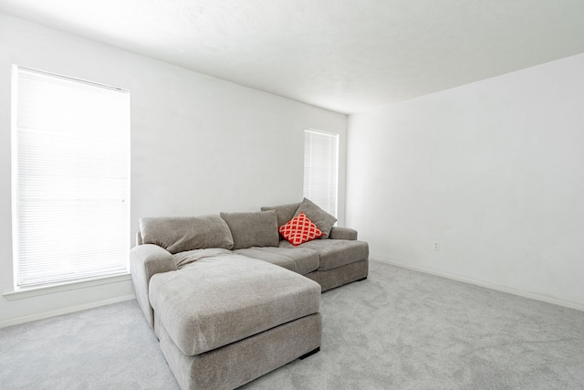 living room featuring light carpet