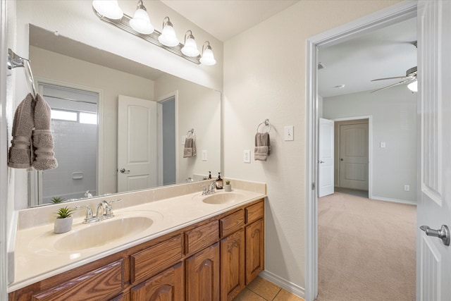 bathroom featuring vanity and ceiling fan