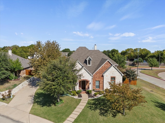 view of front of home featuring a front lawn