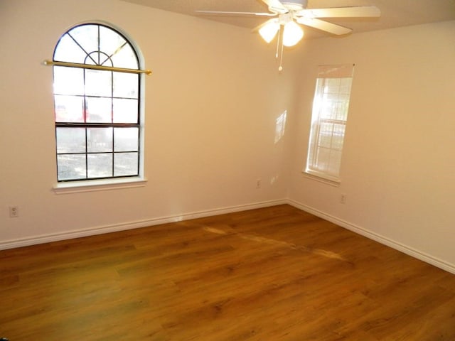 empty room with ceiling fan and wood-type flooring