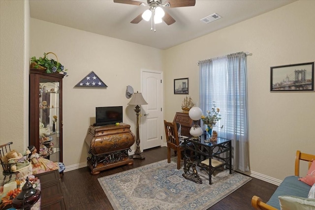 732 E Bullock St, Denison, TX 75021 - interior space with a ceiling fan, baseboards, visible vents, and wood finished floors