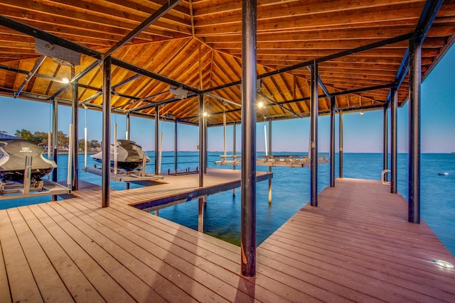 view of dock with a water view