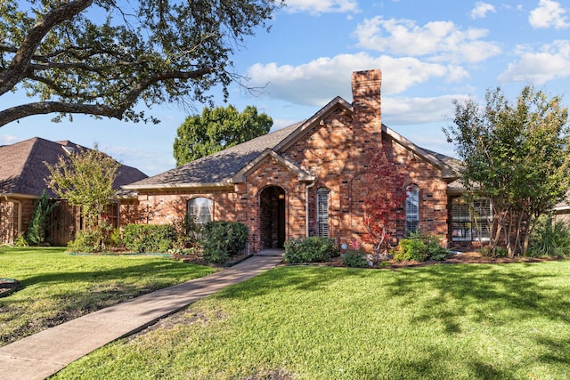 tudor-style house featuring a front yard