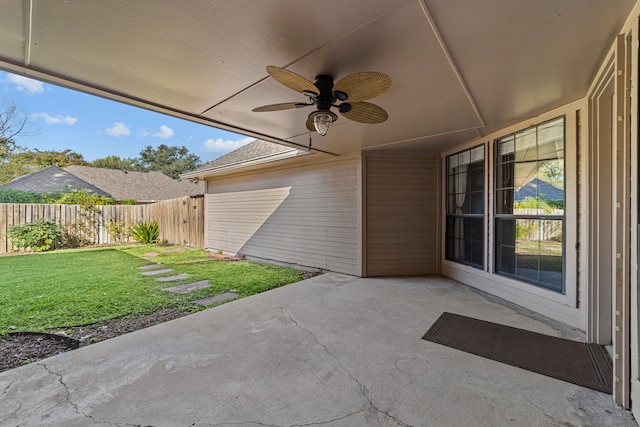 view of patio / terrace featuring ceiling fan