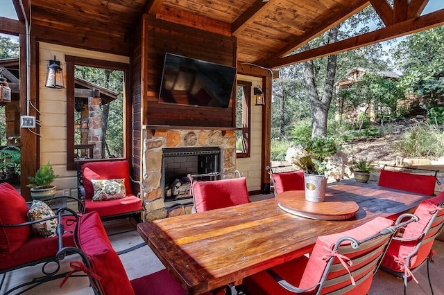 6040 Casey Ct, Fort Worth, TX 76140 - view of patio featuring an outdoor stone fireplace