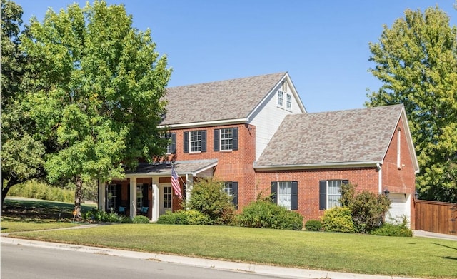 colonial-style house featuring a front lawn