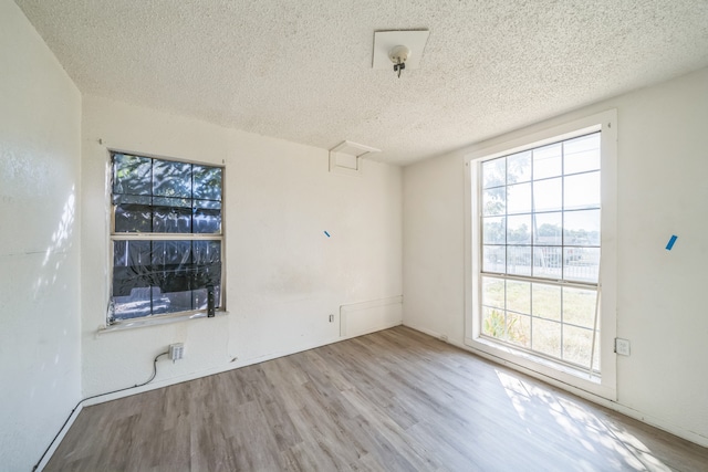 empty room featuring a wealth of natural light, hardwood / wood-style floors, and a textured ceiling