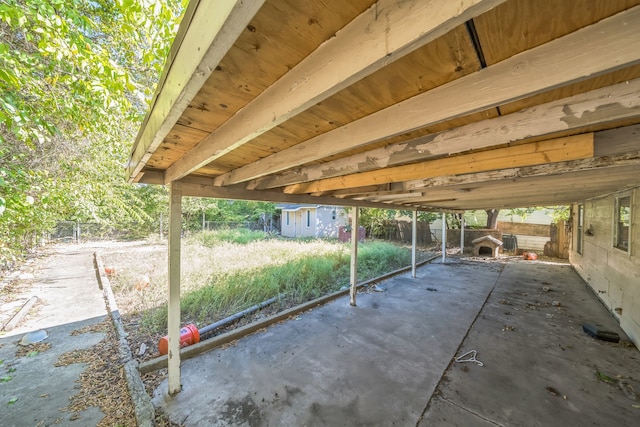 view of patio / terrace featuring a storage shed