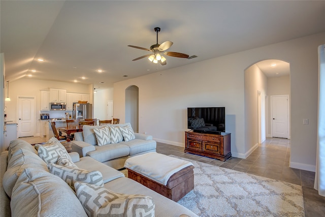 living room with ceiling fan