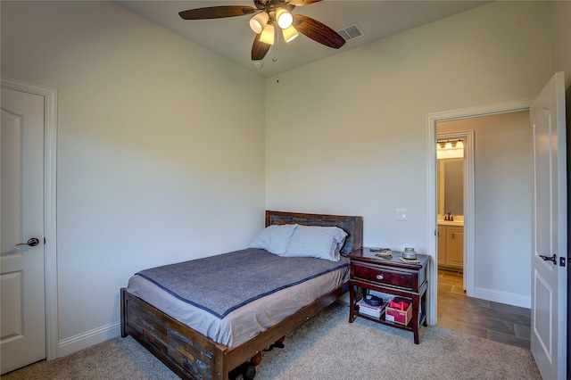 bedroom featuring carpet and ceiling fan