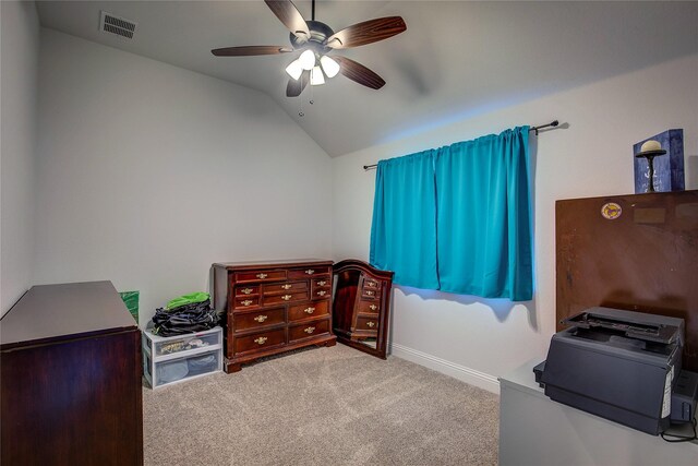 4035 Three Forks Rd, Kaufman, TX 75142 - carpeted bedroom featuring lofted ceiling, a ceiling fan, and baseboards