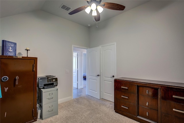 4035 Three Forks Rd, Kaufman, TX 75142 - office space with ceiling fan, light carpet, baseboards, and high vaulted ceiling