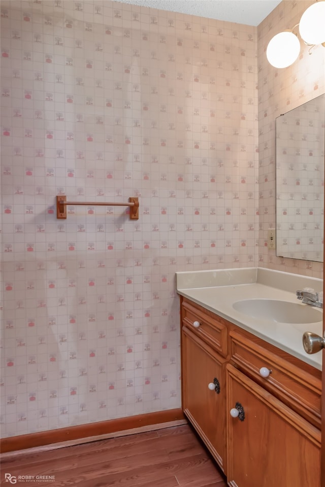 bathroom with vanity and hardwood / wood-style floors