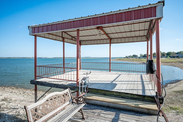 dock area with a water view