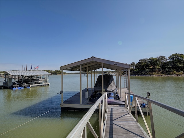 view of dock featuring a water view