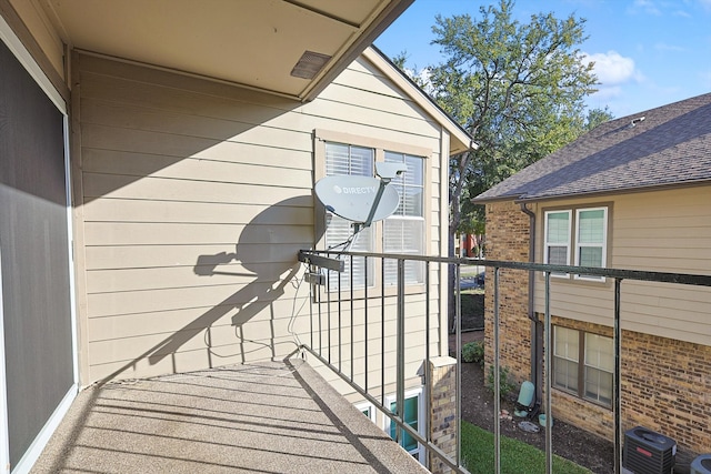 balcony featuring central air condition unit