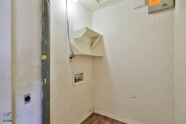 washroom with washer hookup, dark hardwood / wood-style floors, and hookup for an electric dryer