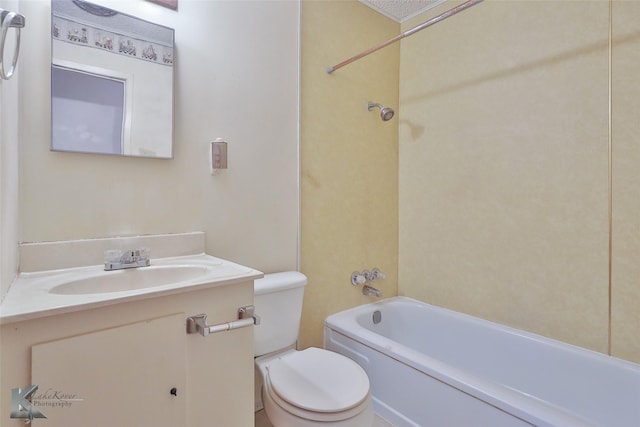 full bathroom with vanity, bathing tub / shower combination, and toilet