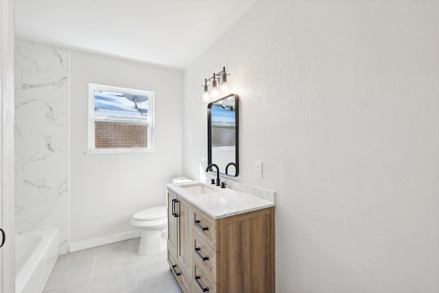 full bathroom featuring tile patterned flooring, shower / bathing tub combination, vanity, and toilet