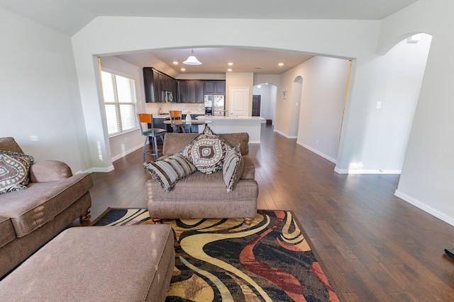 living room featuring dark hardwood / wood-style floors