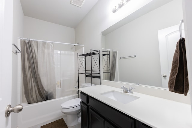 full bathroom featuring toilet, vanity, and shower / tub combo