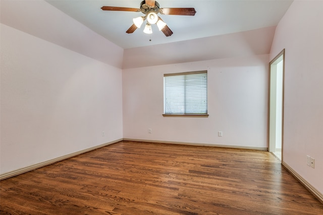 unfurnished room featuring dark hardwood / wood-style floors and ceiling fan