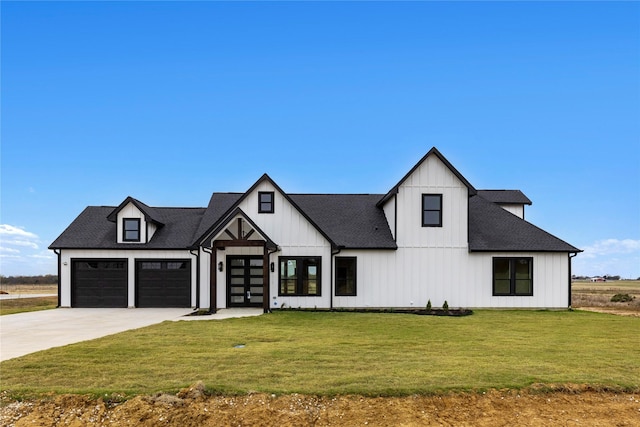 1230 Dixie Estates Way, Whitesboro, TX 76273 - modern farmhouse with french doors, driveway, an attached garage, a front yard, and board and batten siding