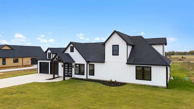 1230 Dixie Estates Way, Whitesboro, TX 76273 - modern inspired farmhouse featuring board and batten siding, driveway, a front lawn, and a shingled roof