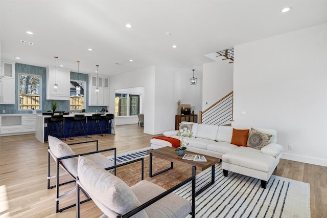 living room featuring light wood-type flooring