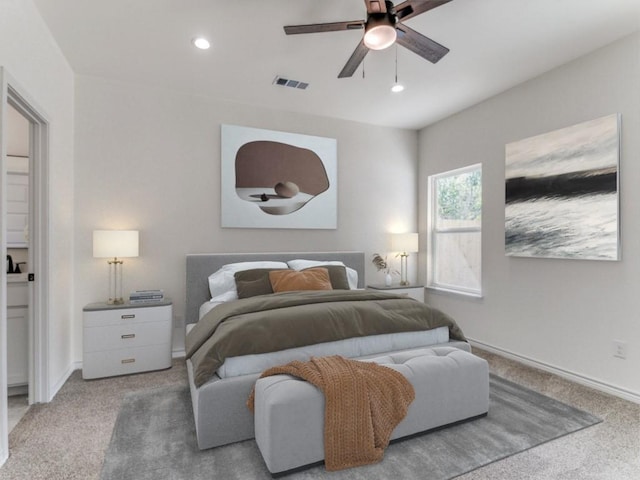 1610 Life Ave, Dallas, TX 75212 - carpeted bedroom featuring baseboards, recessed lighting, and a ceiling fan