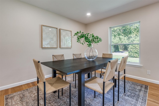 dining space featuring baseboards, a wealth of natural light, and wood finished floors