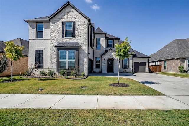 view of front of property featuring a garage and a front yard