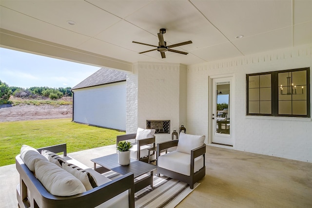 view of patio featuring outdoor lounge area and ceiling fan