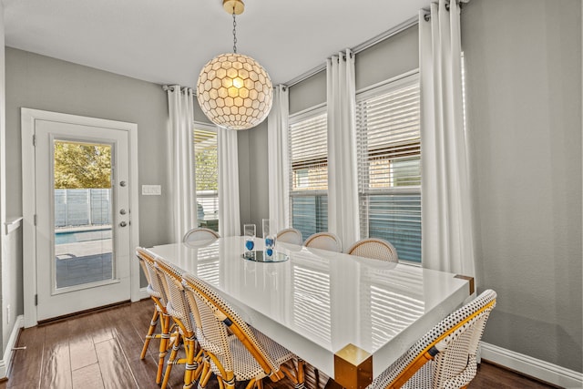 dining area with dark wood-type flooring