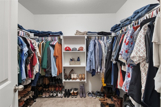 walk in closet with carpet floors